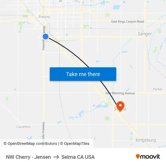 NW Cherry - Jensen to Selma CA USA map
