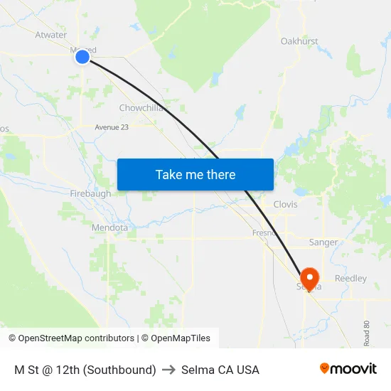 M St @ 12th (Southbound) to Selma CA USA map