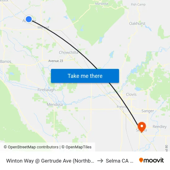 Winton Way @ Gertrude Ave (Northbound) to Selma CA USA map