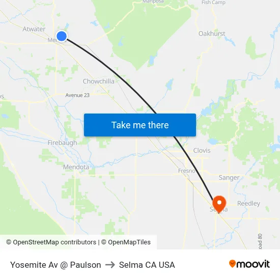 Yosemite Av @ Paulson to Selma CA USA map