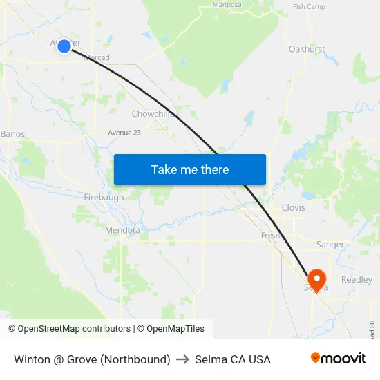 Winton @ Grove (Northbound) to Selma CA USA map
