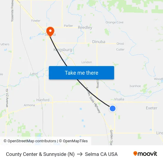 County Center & Sunnyside (N) to Selma CA USA map