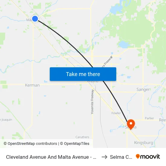 Cleveland Avenue And Malta Avenue - Madera Apartments to Selma CA USA map