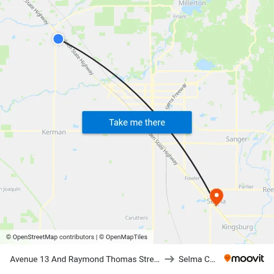 Avenue 13 And Raymond Thomas Street (Eastbound) to Selma CA USA map