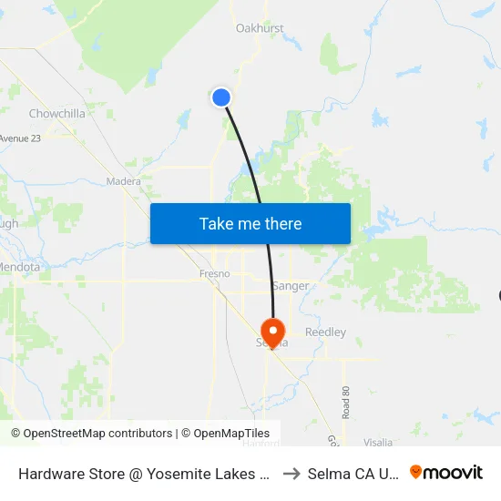Hardware Store @ Yosemite Lakes Park to Selma CA USA map