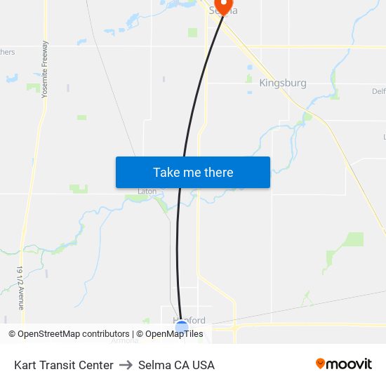 Kart Transit Center to Selma CA USA map