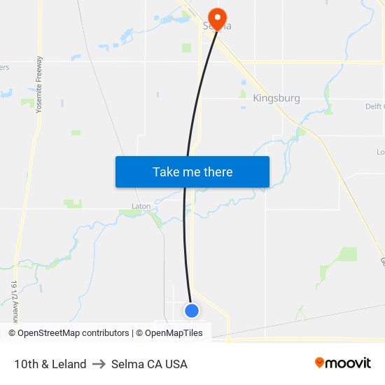 10th & Leland to Selma CA USA map