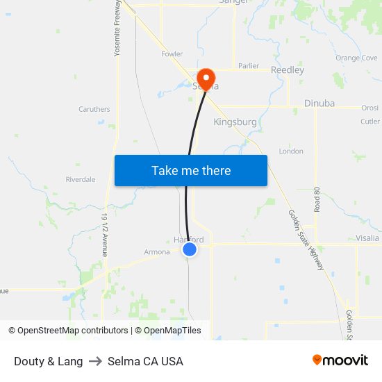 Douty & Lang to Selma CA USA map