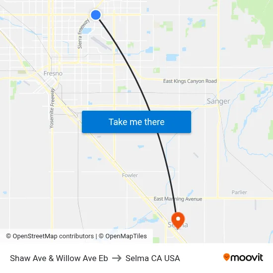 Shaw Ave & Willow Ave Eb to Selma CA USA map