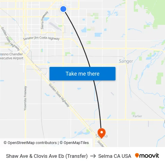 Shaw Ave & Clovis Ave Eb (Transfer) to Selma CA USA map