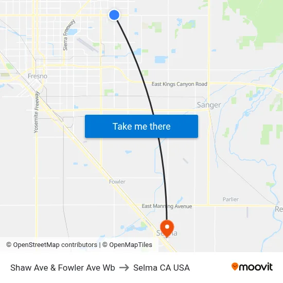 Shaw Ave & Fowler Ave Wb to Selma CA USA map