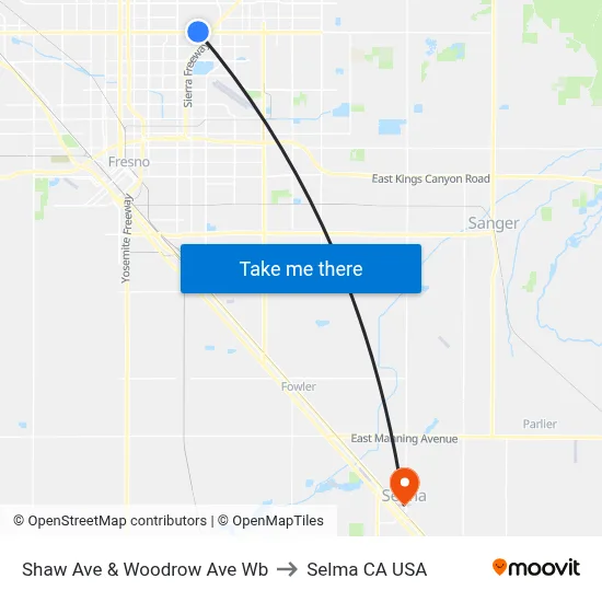 Shaw Ave & Woodrow Ave Wb to Selma CA USA map