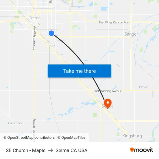 SE Church - Maple to Selma CA USA map