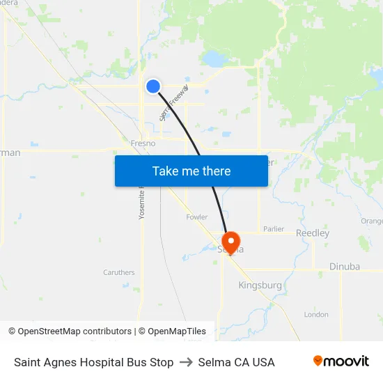 Saint Agnes Hospital  Bus Stop to Selma CA USA map