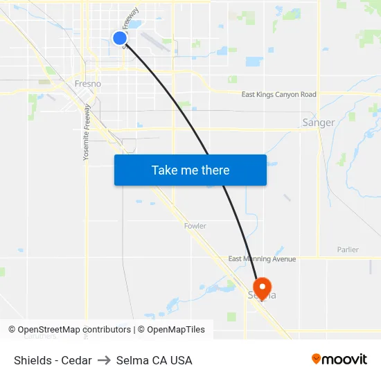 Shields - Cedar to Selma CA USA map