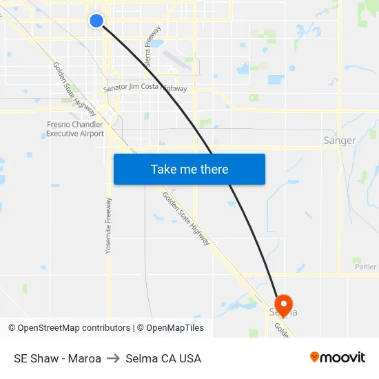 SE Shaw - Maroa to Selma CA USA map