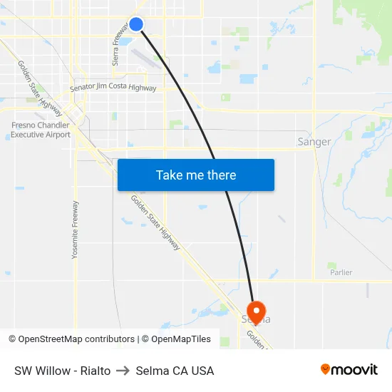SW Willow - Rialto to Selma CA USA map