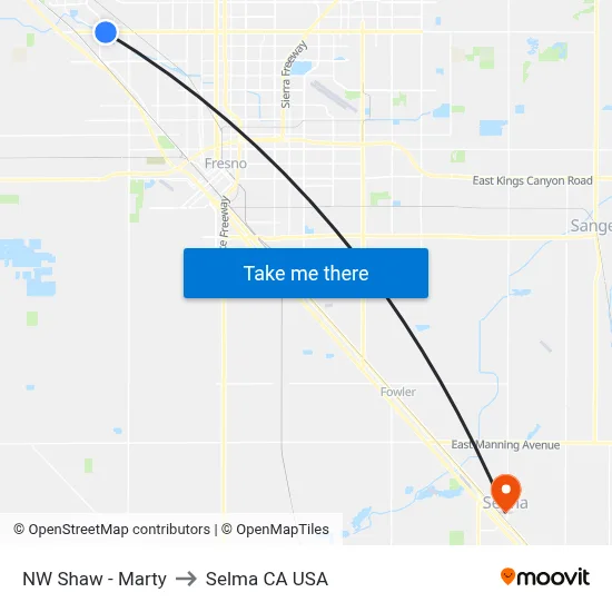 NW Shaw - Marty to Selma CA USA map