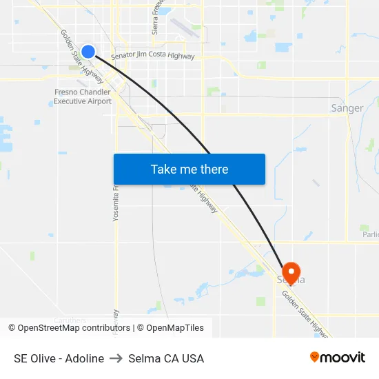 SE Olive - Adoline to Selma CA USA map