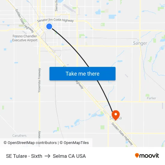 SE Tulare - Sixth to Selma CA USA map