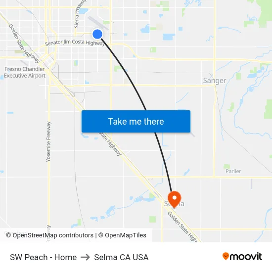 SW Peach - Home to Selma CA USA map