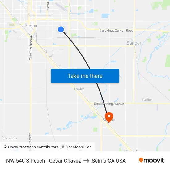 NW 540 S Peach - Cesar Chavez to Selma CA USA map