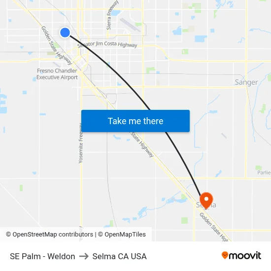 SE Palm - Weldon to Selma CA USA map