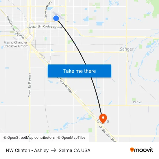 NW Clinton - Ashley to Selma CA USA map