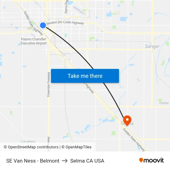 SE Van Ness - Belmont to Selma CA USA map