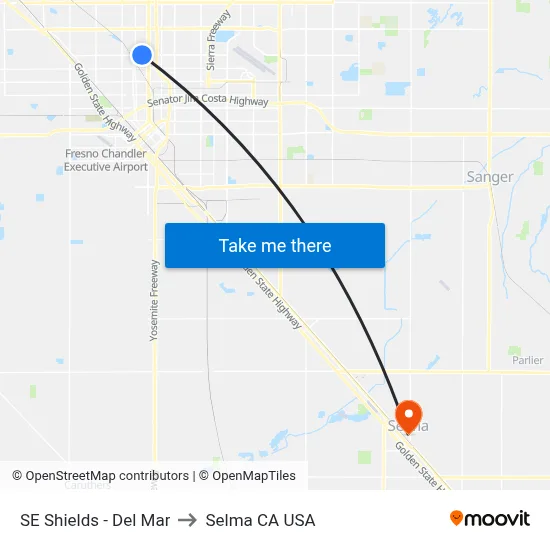 SE Shields - Del Mar to Selma CA USA map