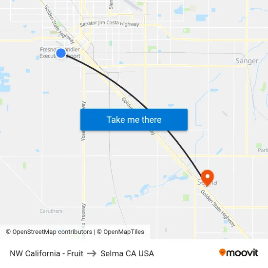NW California - Fruit to Selma CA USA map