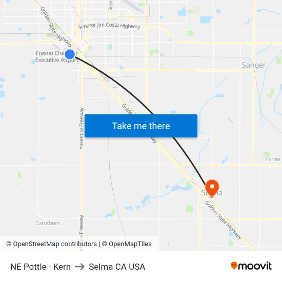 NE Pottle - Kern to Selma CA USA map