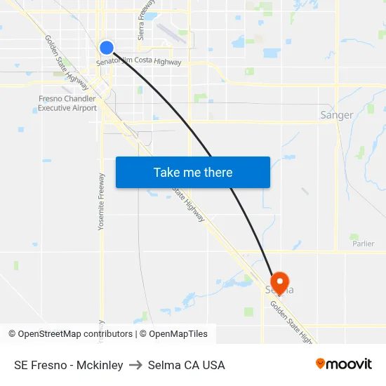 SE Fresno - Mckinley to Selma CA USA map