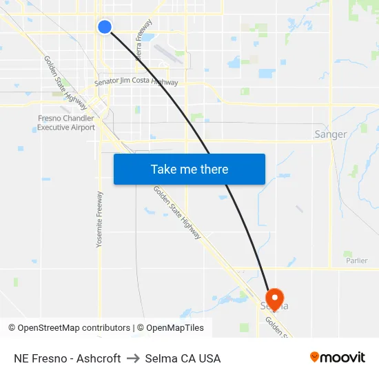 NE Fresno - Ashcroft to Selma CA USA map