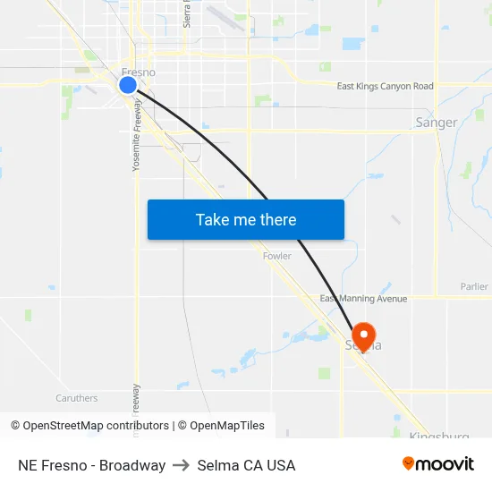 NE Fresno - Broadway to Selma CA USA map