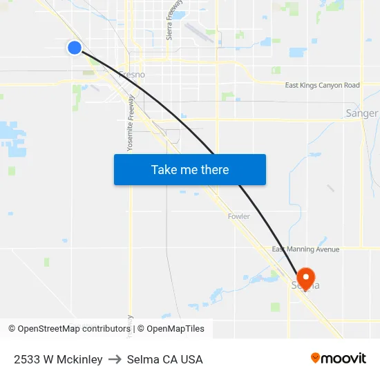 2533 W Mckinley to Selma CA USA map