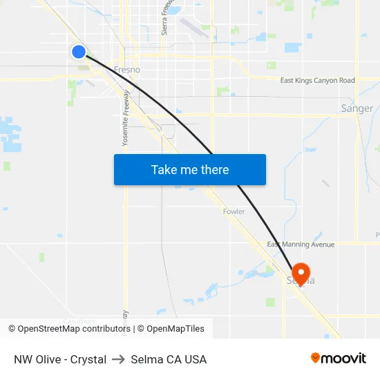 NW Olive - Crystal to Selma CA USA map
