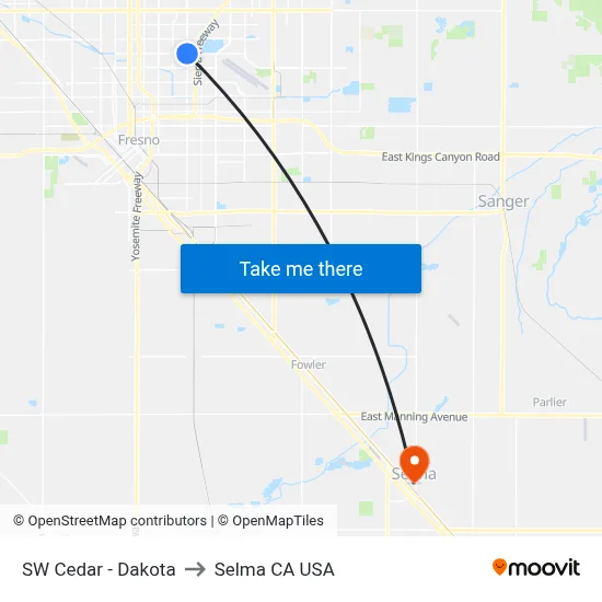 SW Cedar - Dakota to Selma CA USA map