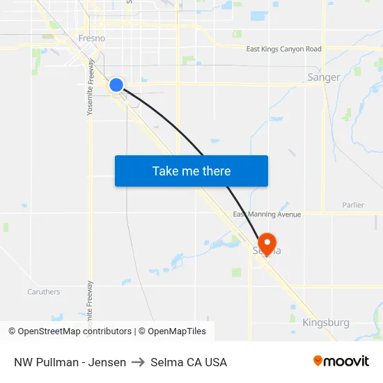 NW Pullman - Jensen to Selma CA USA map