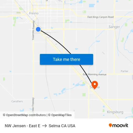 NW Jensen - East E to Selma CA USA map