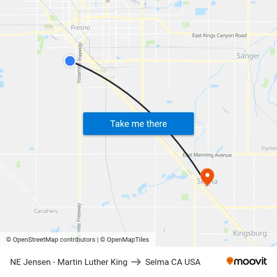 NE Jensen - Martin Luther King to Selma CA USA map