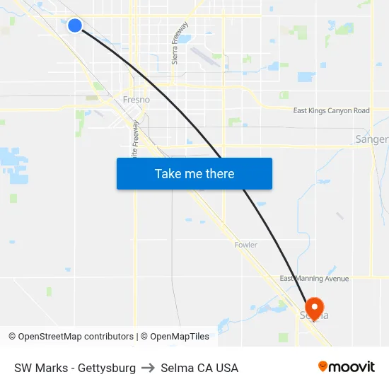 SW Marks - Gettysburg to Selma CA USA map