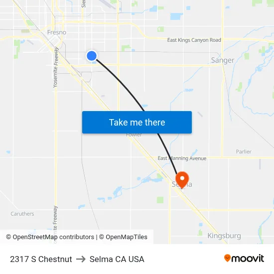 2317 S Chestnut to Selma CA USA map