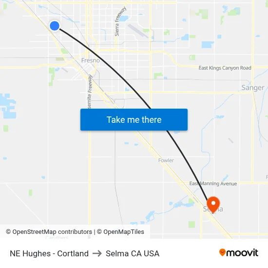 NE Hughes - Cortland to Selma CA USA map