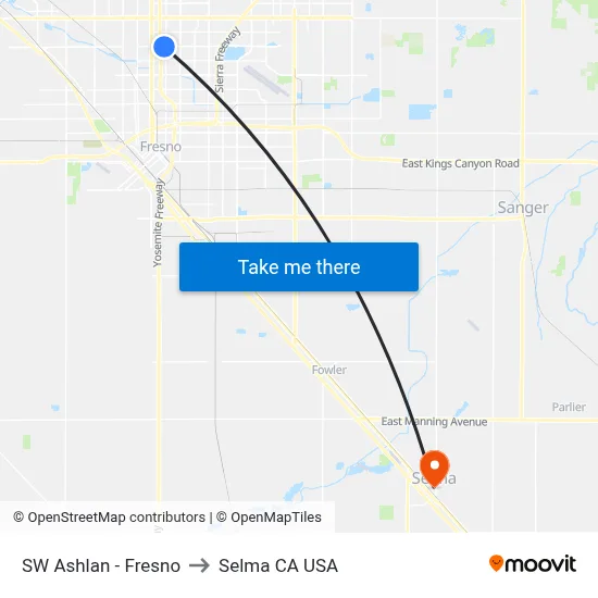 SW Ashlan - Fresno to Selma CA USA map