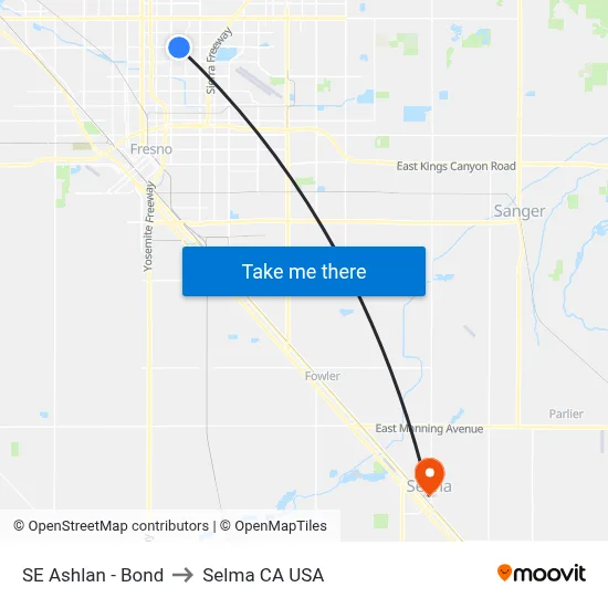 SE Ashlan - Bond to Selma CA USA map