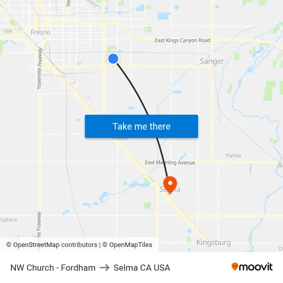 NW Church - Fordham to Selma CA USA map