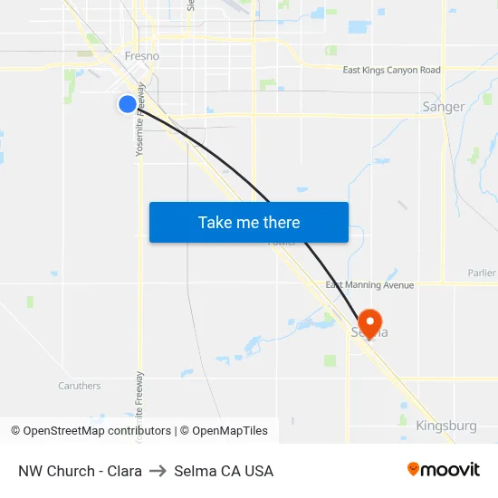 NW Church - Clara to Selma CA USA map