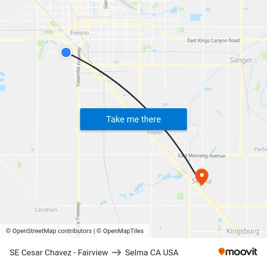 SE Cesar Chavez - Fairview to Selma CA USA map