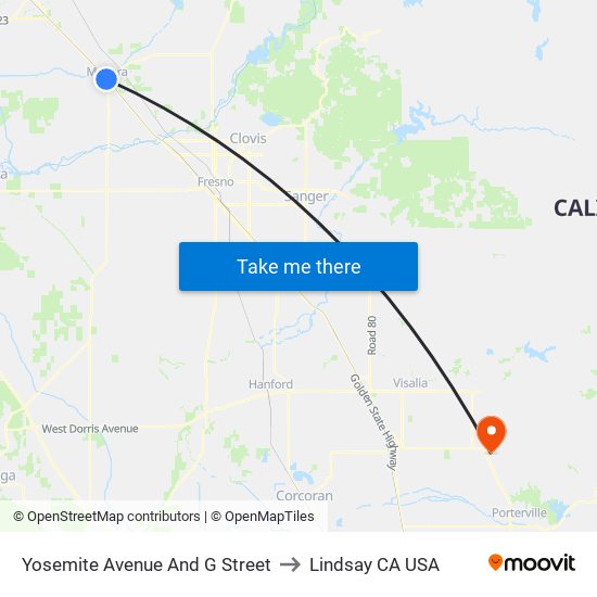 Yosemite Avenue And G Street to Lindsay CA USA map